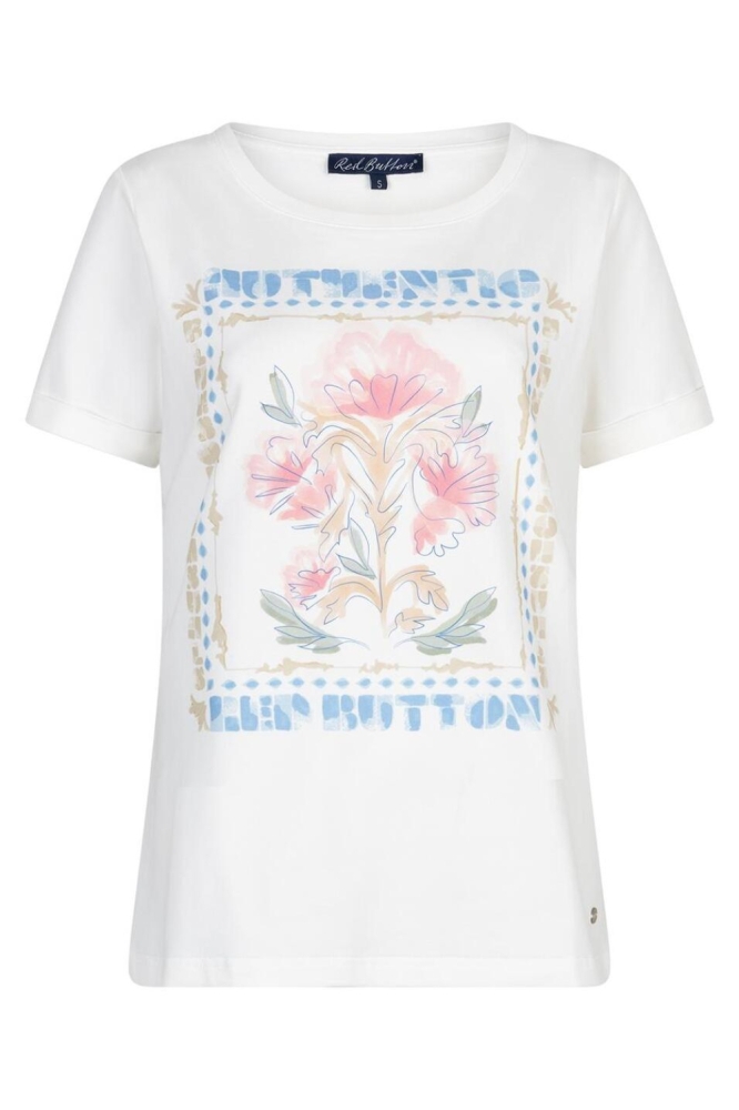 Red Button witte dames t-shirt | Vooraanzicht
