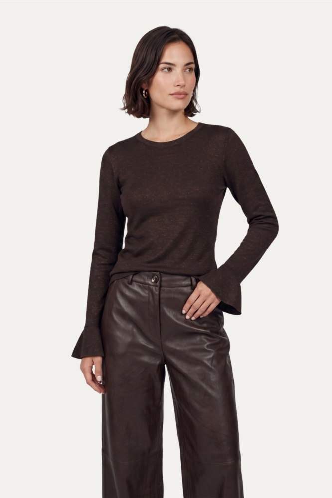 C&S The Label bruine dames t-shirt | Model vooraanzicht