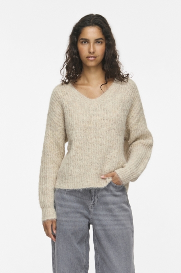 Vila Trui VILAMPE V-NECK L/S KNIT TOP-NOOS 14112721 SUPER LIGHT NATURAL MELAN