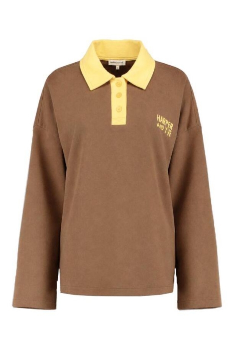 Harper & Yve taupe dames sweater | Vooraanzicht