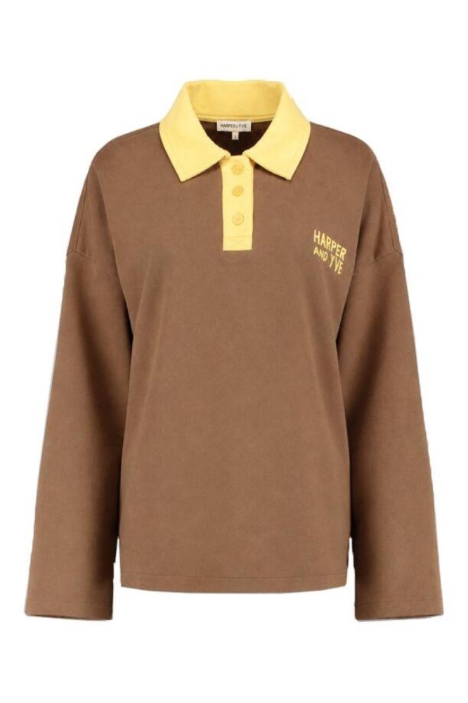Harper & Yve taupe dames sweater | Vooraanzicht