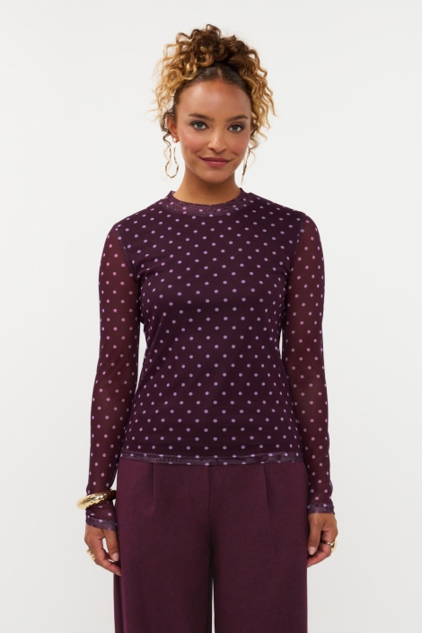 Ydence paarse dames top | Model vooraanzicht
