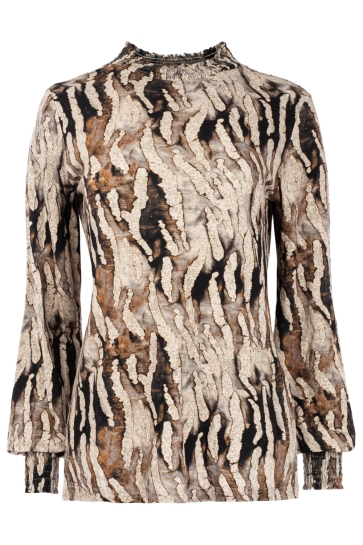 NED T-shirt SMOCK LS TR HIGH CUFF 26W3 RH071 03 Ginger Brown