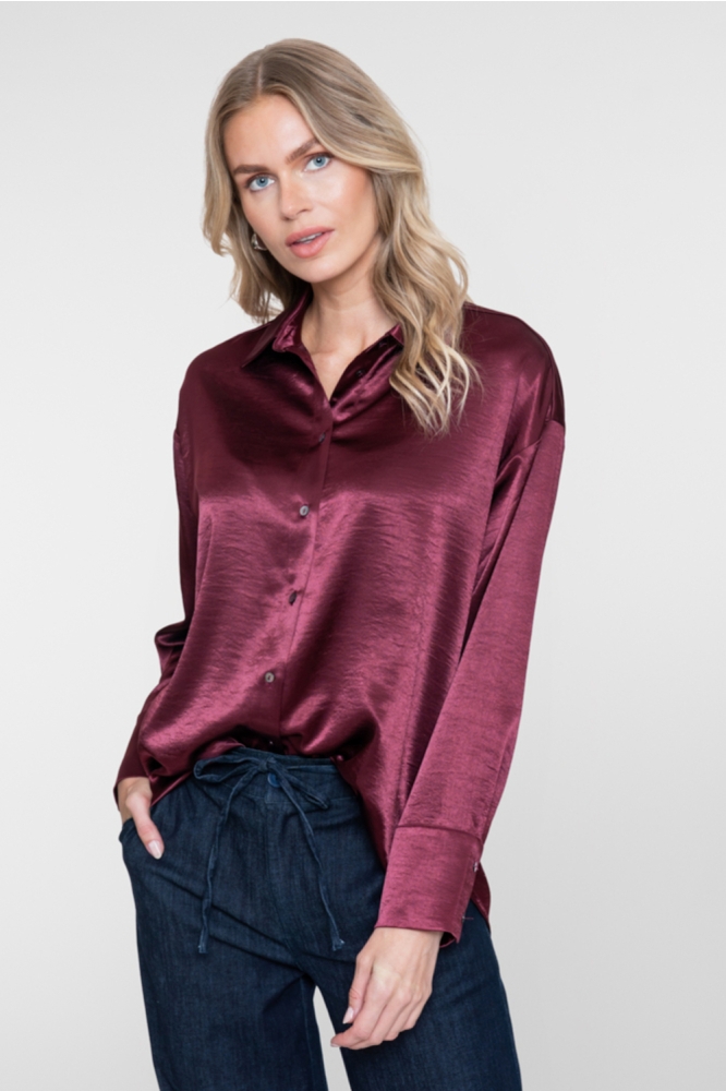 Geisha bordeaux dames blouse | Model vooraanzicht
