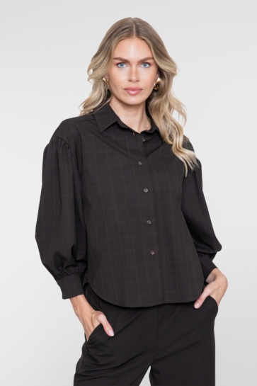 Geisha Blouse BLOUSE MET FIJNE RUIT EN BALLONMOUWEN 63513 10 775 brown