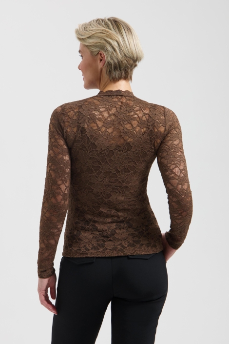 Lady Day bruine dames top | Model achteraanzicht