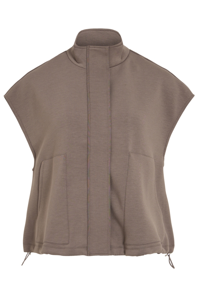 Vila taupe dames gilet | Vooraanzicht