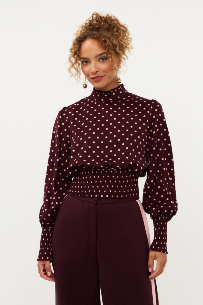 Ydence paarse dames top | Model vooraanzicht