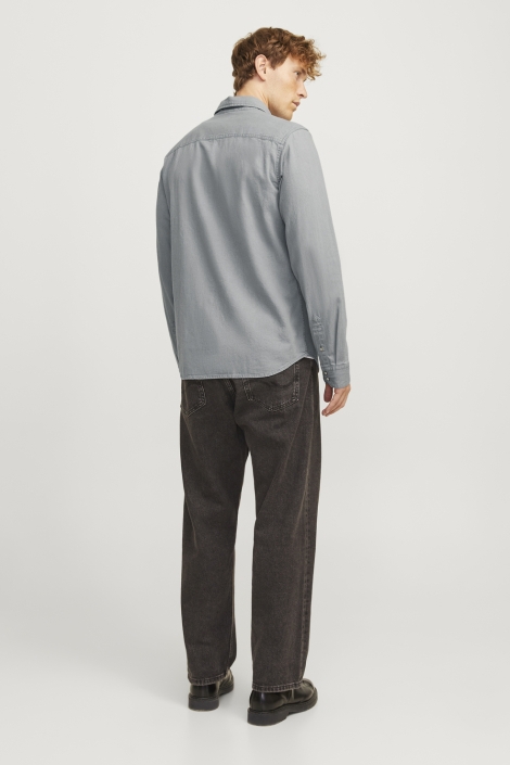 Jack & Jones grijze heren overhemd | Model achteraanzicht