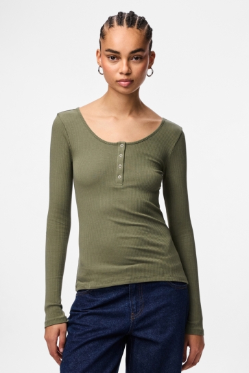Pieces T-shirt PCKITTE LS TOP NOOS BC 17101437 Deep Lichen Green