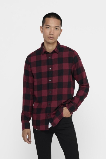 Only & Sons Overhemd ONSGUDMUND LIFE LS CHECKED SHIRT NOOS 22007112 CABERNET