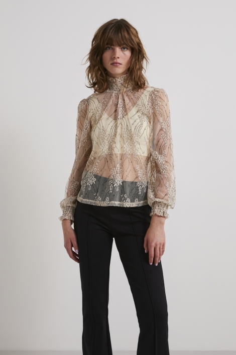 Pieces beige dames t-shirt | Model