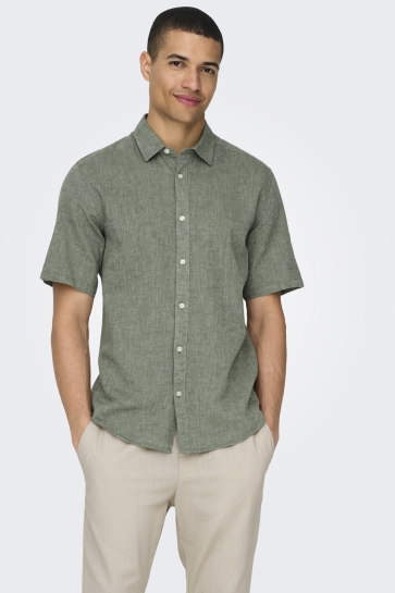 Only & Sons onscaiden ss solid linen shirt noos Groen