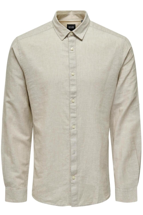 Only & Sons beige heren overhemd | Vooraanzicht
