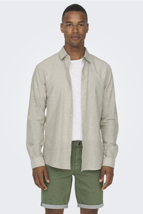 Only & Sons beige heren overhemd | Model vooraanzicht