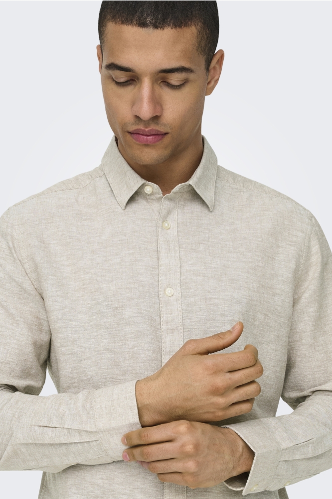 Only & Sons beige heren overhemd | Close up
