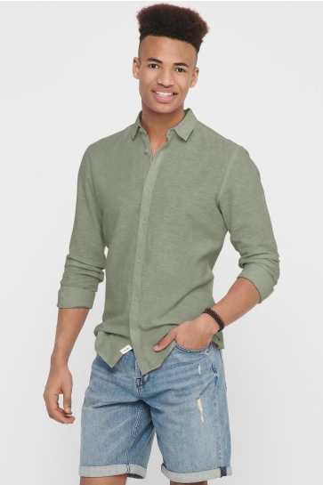 Only & Sons onscaiden ls solid linen shirt noos Groen