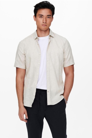 Only & Sons Overhemd ONSCAIDEN SS SOLID LINEN SHIRT NOOS 22009885 Chinchilla