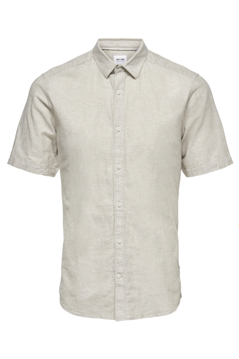 Only & Sons beige heren overhemd | Vooraanzicht