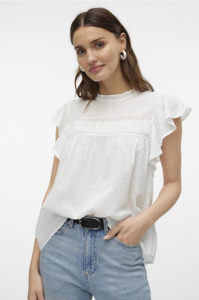 Vero Moda ecru dames t-shirt | Model vooraanzicht