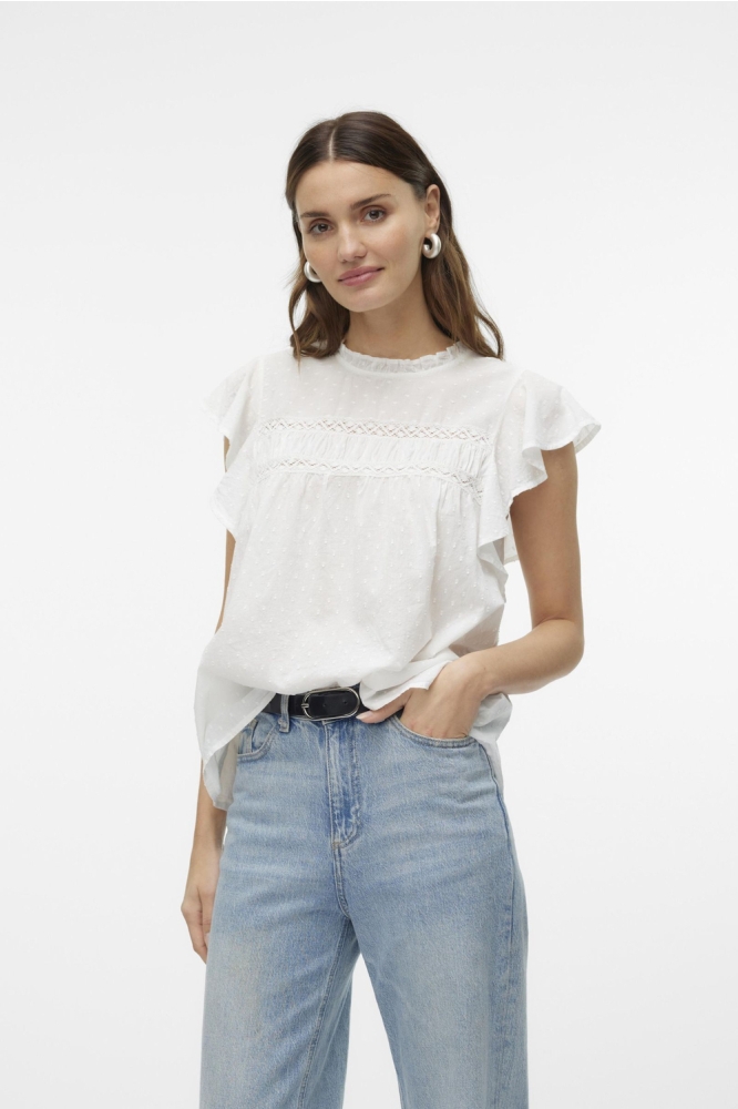 Vero Moda ecru dames t-shirt | Model vooraanzicht