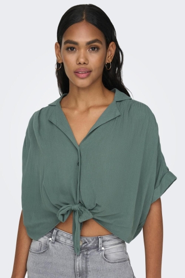 Only Blouse ONLPAULA LIFE S/S TIE SHIRT WVN NOO 15281497 BALSAM GREEN