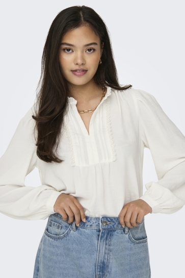 Jacqueline de Yong JDYRACHEL L/S PINTUCK TOP WVN EXP 15323274 CLOUD DANCER