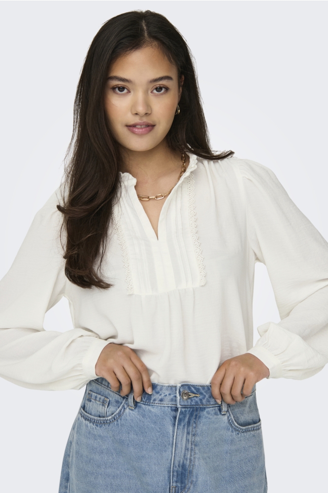 Jacqueline de Yong beige dames t-shirt | Model vooraanzicht