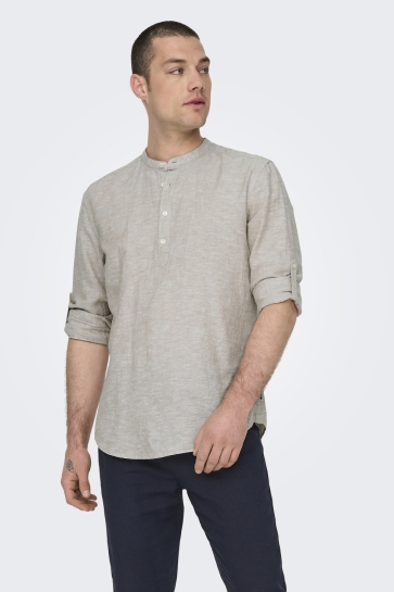 Only & Sons onscaiden ls halfplackt linen shirt Beige