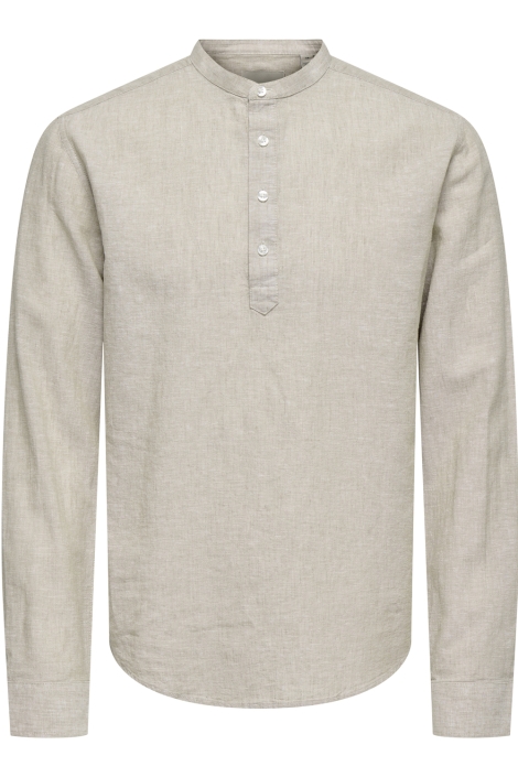 Only & Sons beige heren overhemd | Vooraanzicht