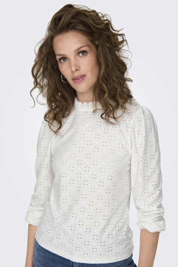 Jacqueline de Yong T-shirt JDYCATHINKA L/S FRILL TOP JRS 15311941 Cloud Dancer