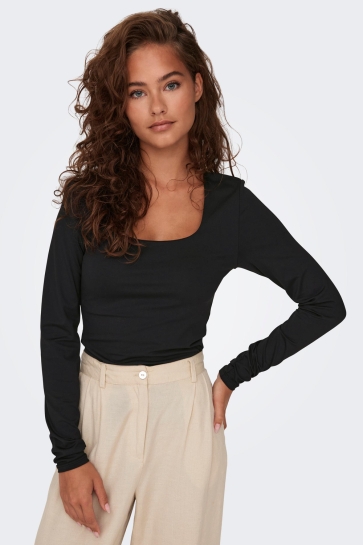 Only onlea l/s 2-way deep neck top jrs n Zwart