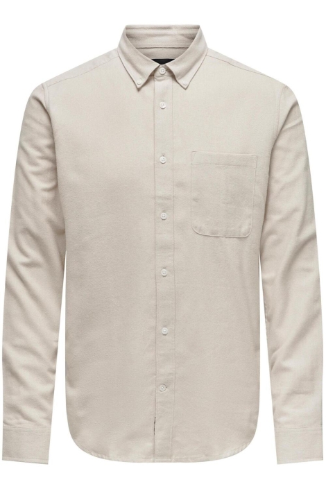 Only & Sons beige heren overhemd | Vooraanzicht