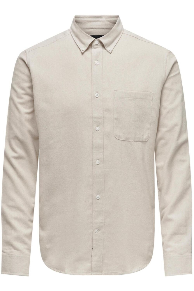 Only & Sons beige heren overhemd | Vooraanzicht