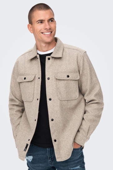 Only & Sons onsash ovr woolen look pkt ls shirt Beige