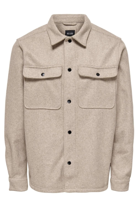 Only & Sons beige heren overhemd | Vooraanzicht
