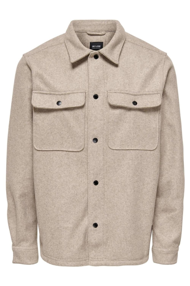 Only & Sons beige heren overhemd | Vooraanzicht