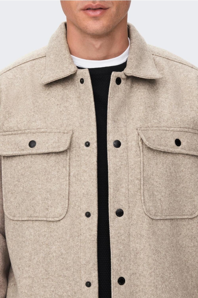 Only & Sons beige heren overhemd | Close up