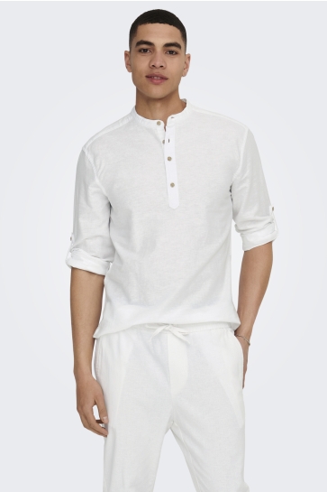 Only & Sons onscaiden ls halfplackt linen shirt Wit