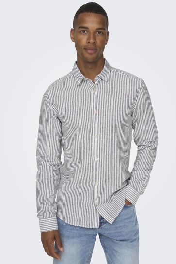 Only & Sons Overhemd ONSCAIDEN LS STRIPE LINEN SHIRT 660 22026601 DARK NAVY