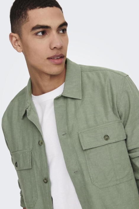 Only & Sons groene heren overhemd | Close up