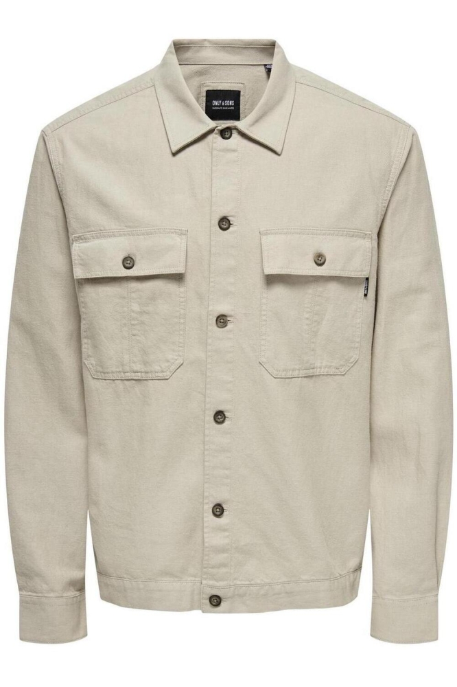 Only & Sons beige heren overhemd | Vooraanzicht