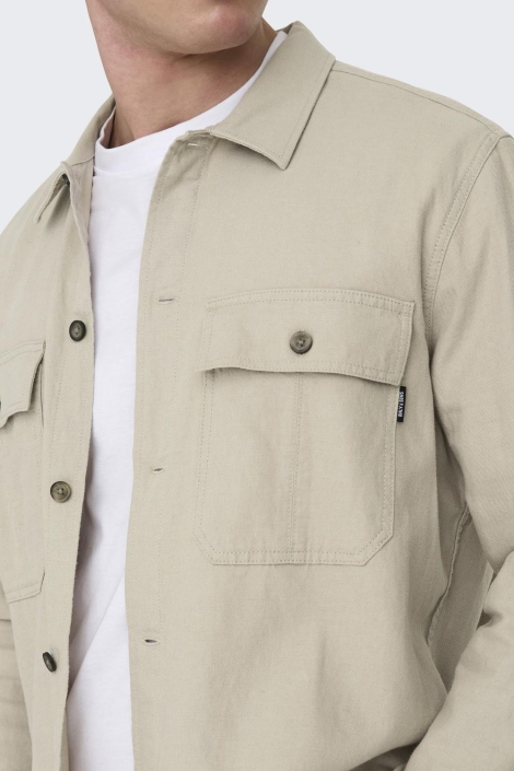 Only & Sons beige heren overhemd | Close up