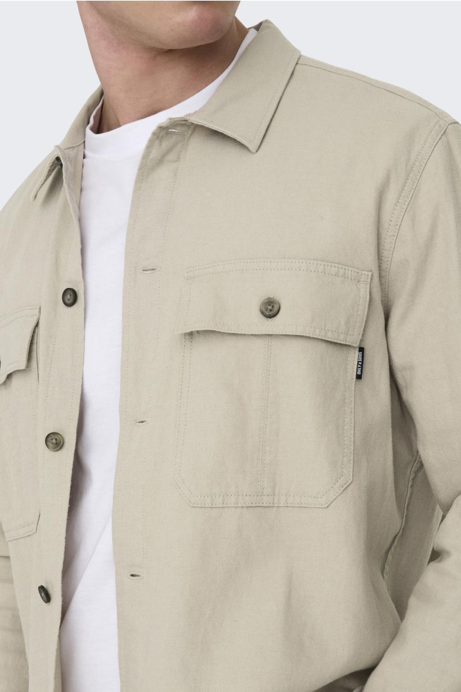Only & Sons beige heren overhemd | Close up