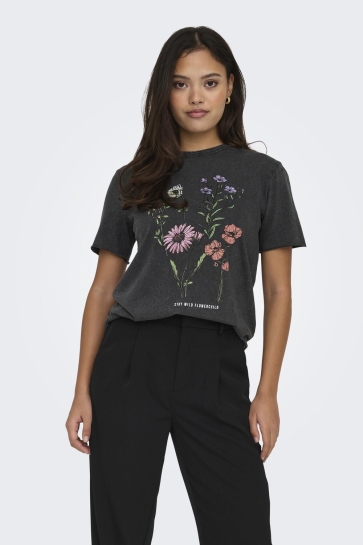 Only ONLLUCY REG S/S TOP JRS NOOS 15215721 BLACK/FLOWERCHILD