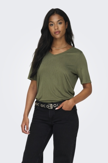 Only onlelise s/s v-neck top jrs noos Groen