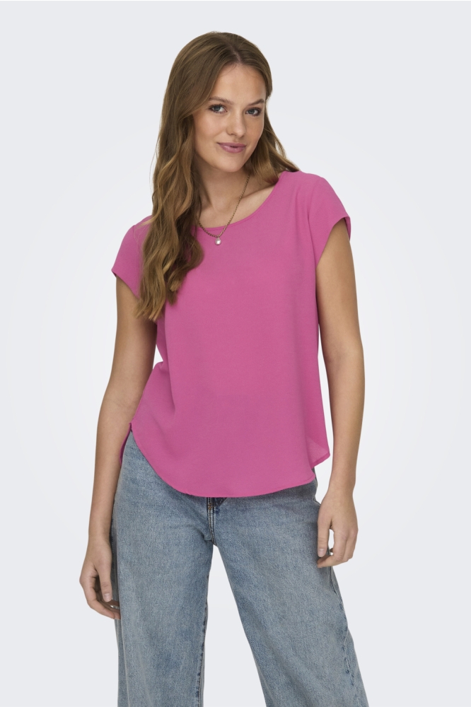 Only roze dames t-shirt | Model vooraanzicht