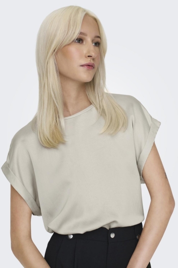 Only T-shirt ONLLIEKE S/S SATIN MIX TOP WVN NOOS 15303413 Dove