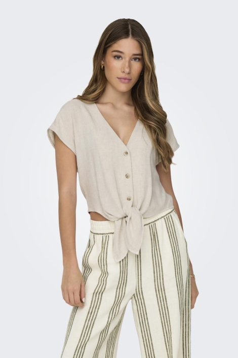 Only beige dames blouse | Model vooraanzicht