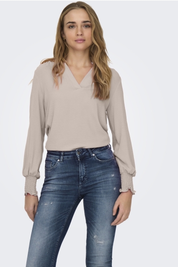 Only ONLMETTE V-NECK LS SMOCK TOP NOOS W 15284309 GRAY MORN